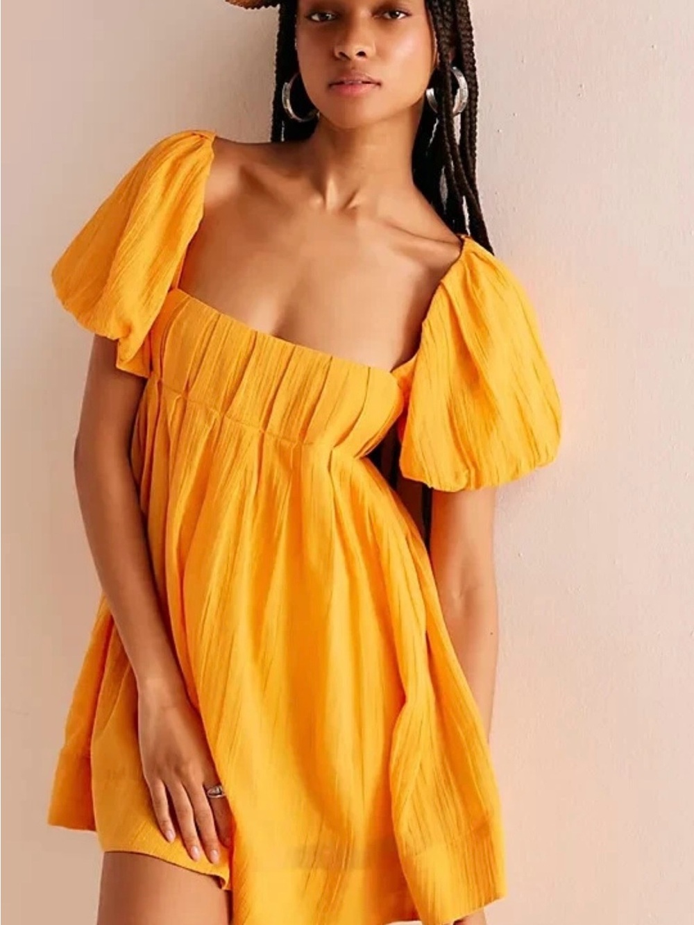 Free People Marina Babydoll Mini Dress SZ S Yellow Boho Festival Casual Party